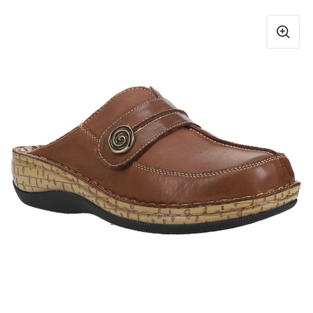Propet SZ 9.5 Jana Brown Leather Non Slip Comfort Clog Adjustable Work Preppy